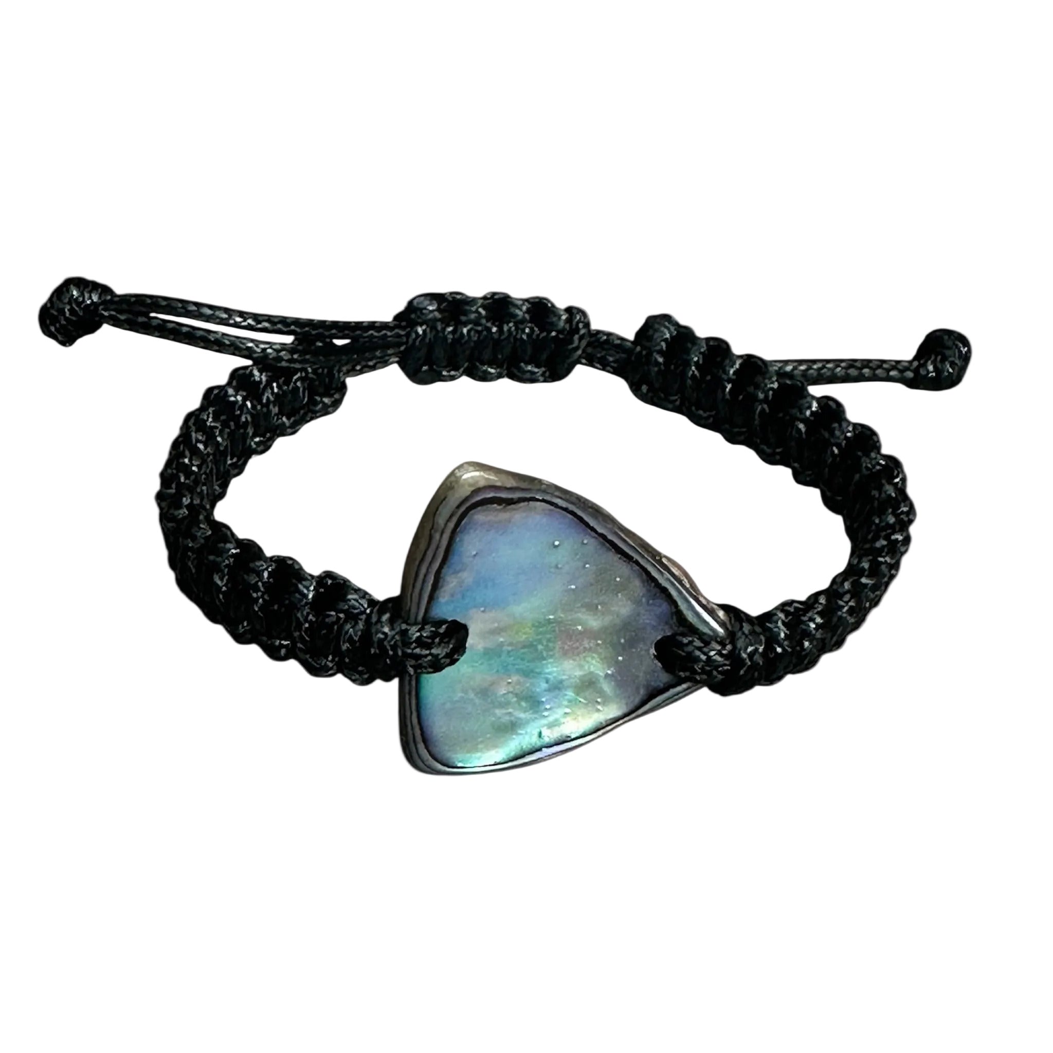 New Zealand Paua shell bracelet with adjustable cord.