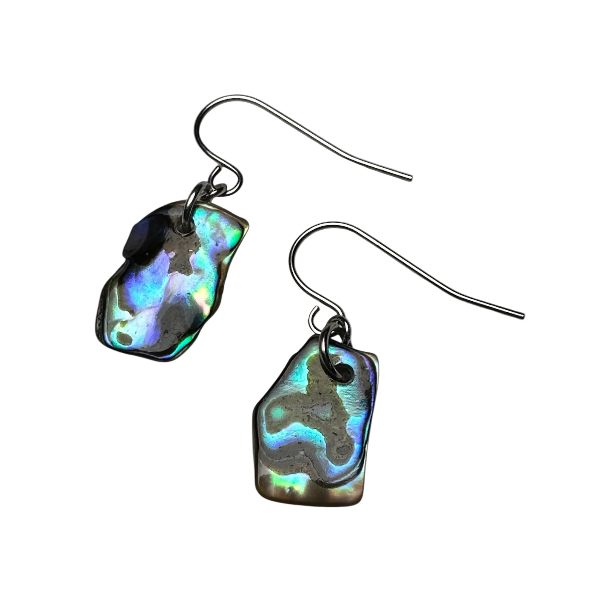 Handcrafted NZ Paua shell earrings in polished stainless steel