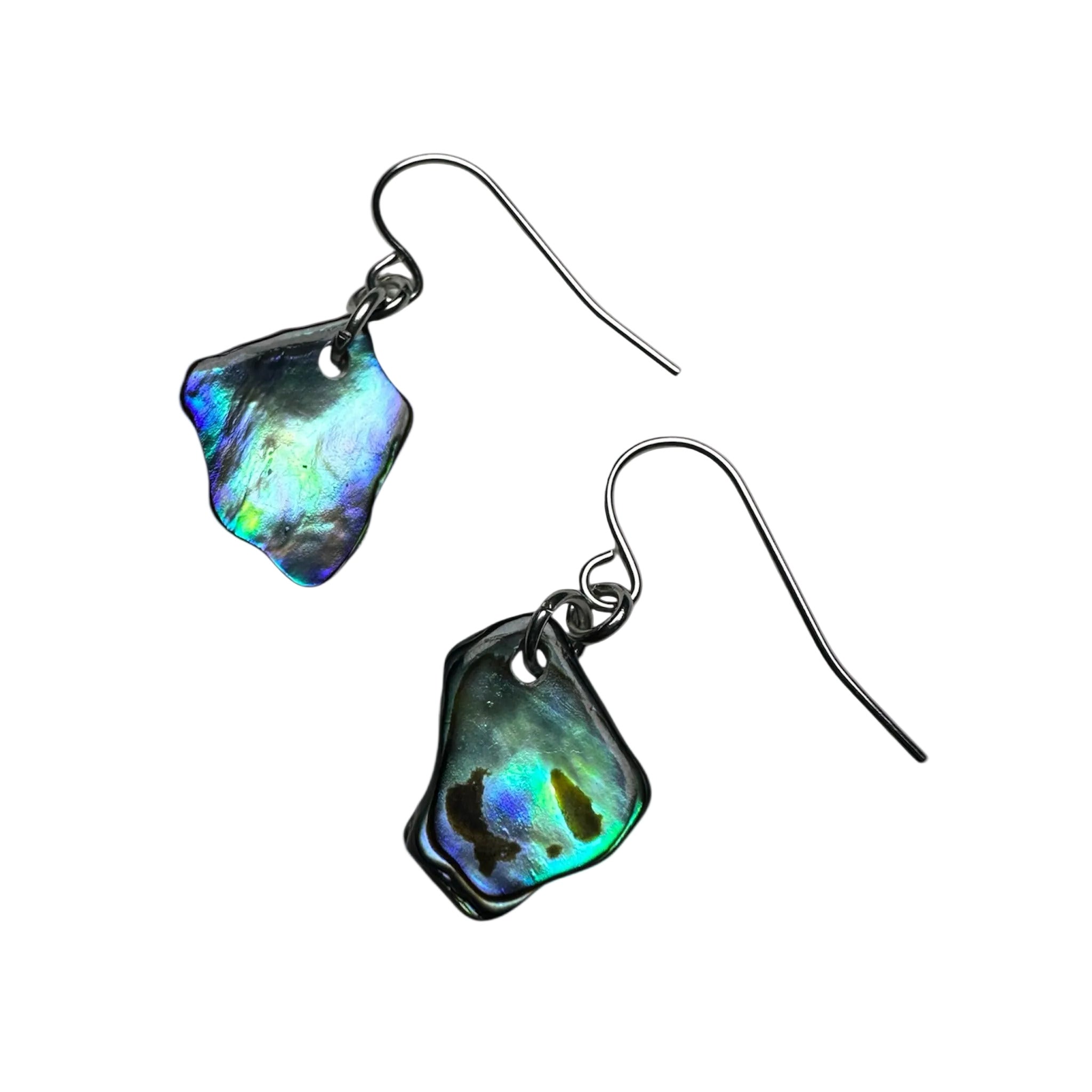 Natural New Zealand Paua shell earrings in sleek stainless steel