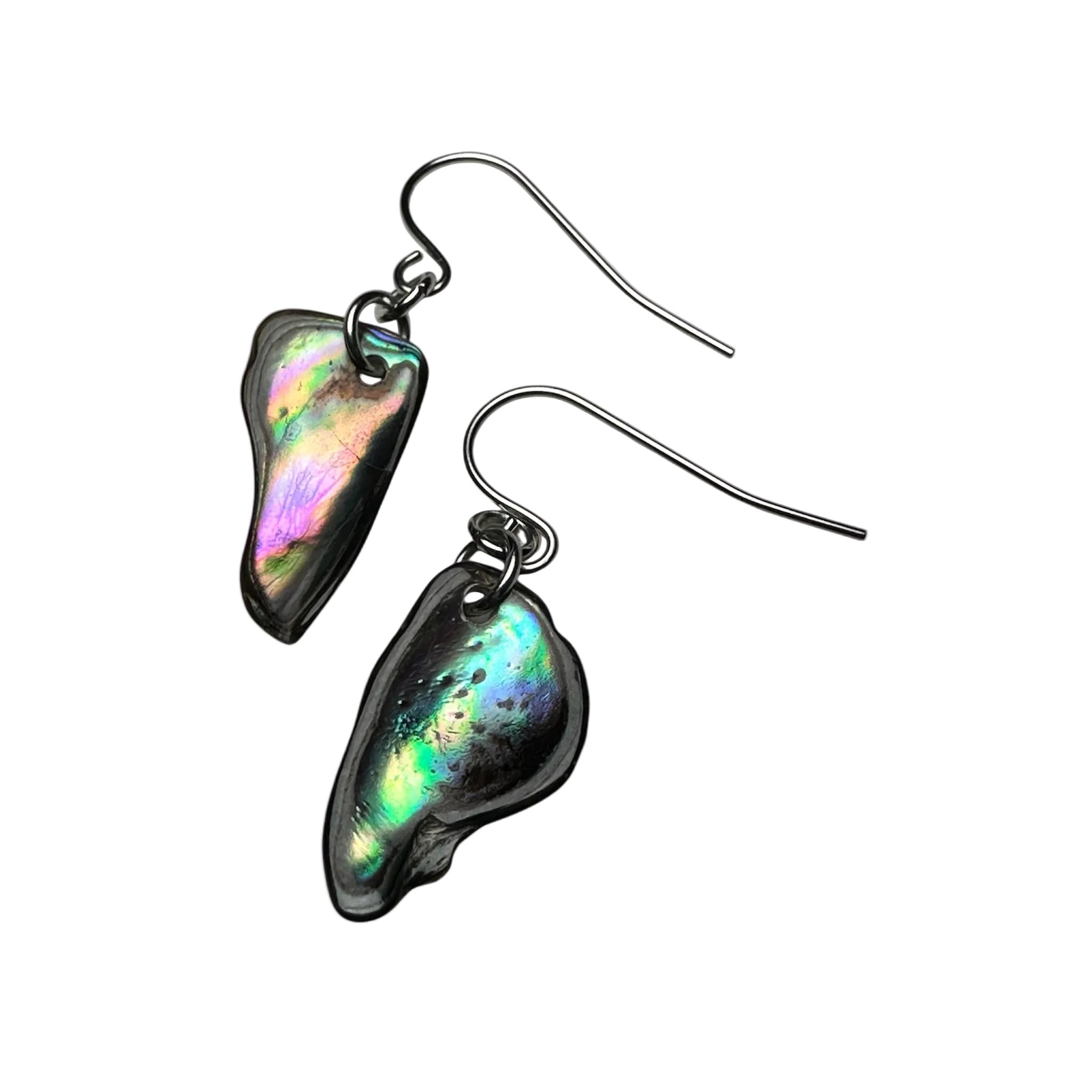 Ocean-inspired Paua shell earrings with durable stainless steel wires