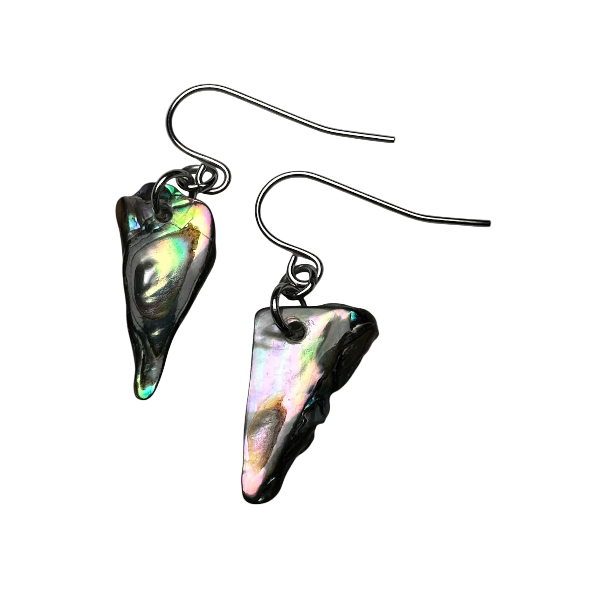 Ocean-inspired earrings made with Paua shell and stainless steel