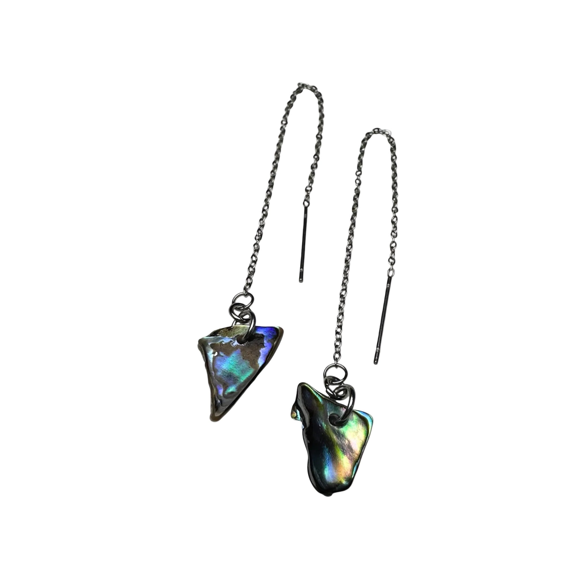 Modern thread-through earrings with real Paua shell
